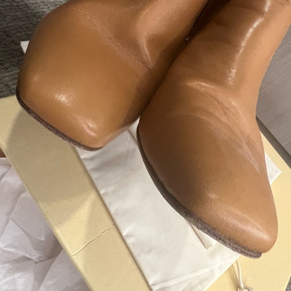 Honey beige block heel zip ankle boots. Heel about 2-3”. Squared toe. - Picture 5 of 7